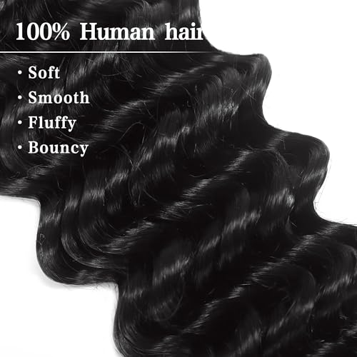 Deep Wave Bulk Human Hair for Braiding 1 Bundle 50g 28 Inch No Weft 10A Brazilian Virgin Curly Human Hair Extensions for Boho Braids Wet Wavy Human Braiding Hair (28",1B)