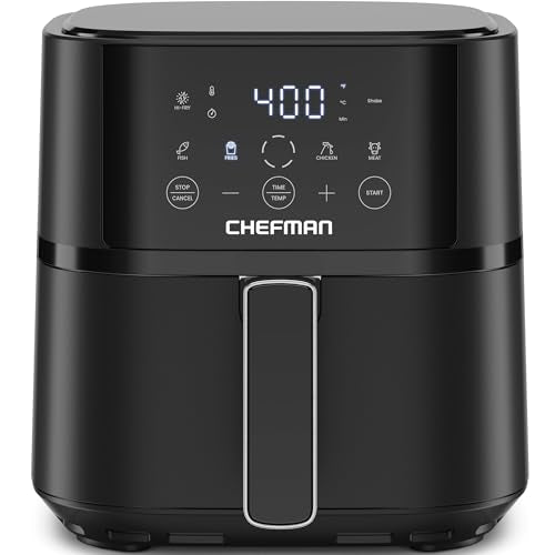 Chefman Air Fryer – 4 QT Compact Airfryer for Quick & Easy Meals in Minutes, Features Hi-Fry Technology for Extra Crisp, Touchscreen Controls with 4 Presets, Nonstick & Dishwasher Safe Basket - Black