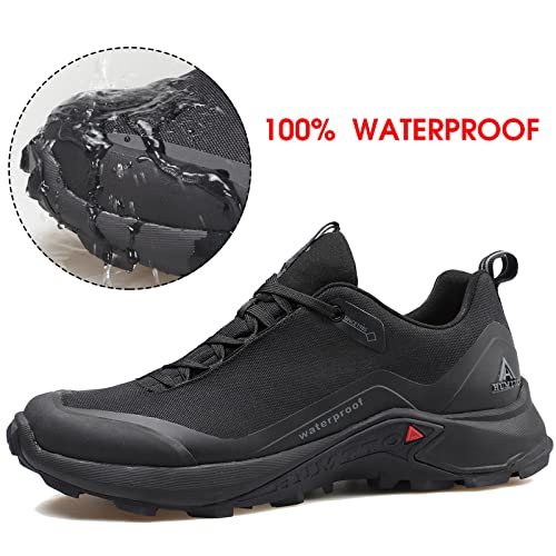 HUMTTO Men's All-Terrain Waterproof Hiking Shoes Lightweight Breathable Trekking Trails Shoes Anti Slip Outdoor Shoes 13 Light Grey