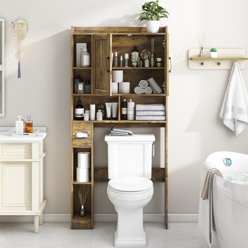 Over The Toilet Storage Cabinet, Farmhouse Storage Cabinet Over Toilet with Barn Door，Home Space-Saving Toilet Rack, for Bathroom, Restroom, Laundry