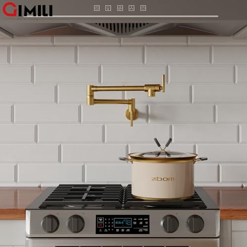 GIMILI Black and Gold Pot Filler Faucet Commercial Wall Mount Faucet Pot Filler Folding Faucet Stretchable Double Joint Swing Arm Pot Filler Copper Rotatable Wall Faucet