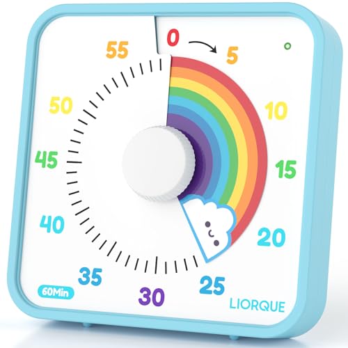 LIORQUE 60 Minute Visual Timer for Kids and Adults, Non-Ticking 7.5 Inch Large Visual Countdown Timers for Classroom Desk Countdown Clock with Magnetic Backing, Kids Pomodoro Timer Clock