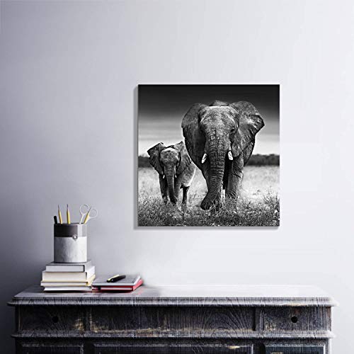 ARTISTIC PATH Wall Art Painting Wildlife Picture: Love of the Elephant Mama and Baby Print on Canvas for Bedroom (24" W x 24" H,Multi-Sized)