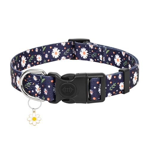 Athbavid Floral Dog Collar, Flower Print Dog Collars with Cute Charm, Adjustable Dog Collars for Small Medium Large Dogs,Pet Girl Boy,Running Walking Playing Exercise,Wedding Holiday