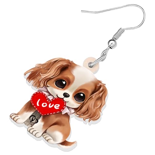 BONSNY Acrylic Valentine's Day Cute Pink Heart Love Dog Breeds Beagle Puppy Earrings Drop Dangle Jewelry For Women Gift Charms (Beagle)
