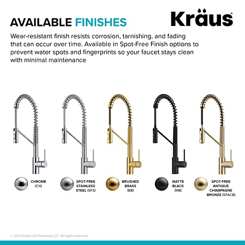 KRAUS Oletto Commercial Style Single Handle Pull Down Kitchen Faucet with QuickDock Top Mount Installation Assembly in Spot Free Stainless Steel, KPF-2631SFS