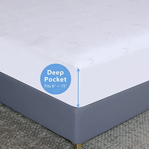 Waterproof Mattress Protector Twin Size Mattress Cover Cooling Mattress Pad Breathable Noiseless Soft Bed Protector Deep Pocket Fits 6"-15", Machine Washable (Twin, 1 Pack)
