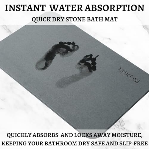 ENKOSI Stone Bath Mats for Bathroom - Fast Drying Diatomaceous Earth Shower Bath Mat - Absorbing Mats for Bathroom - Stone Bathroom Mat (23.5 x 15 Grey 2-Pack)