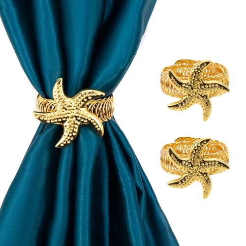 Semetall 2Pcs Metal Curtain Tiebacks,Starfish Curtain Tiebacks,Gold