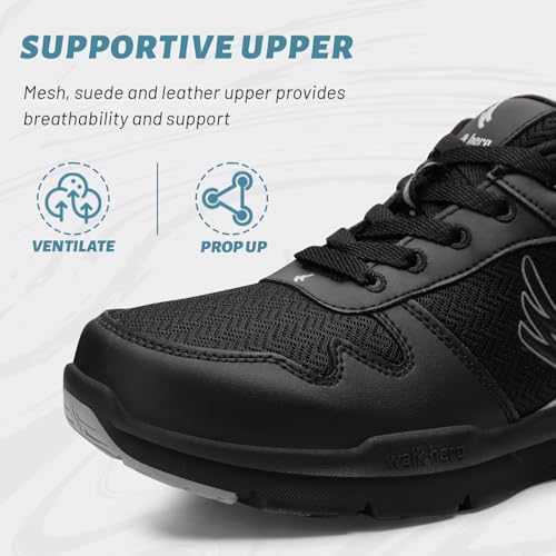 Mens Walking Shoes for Plantar Fasciitis, Orthopedic Sneakers for Men with Arch Support, Wide Toe Box Shoes for Pain Relief with Non Slip Rubber Sole(Grey, 8)
