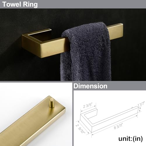 BAGNOLUX Gold Bathroom Hardware Set 4 Pieces, Bath Towel Holder SUS304 Stainless Steel, Towel Rack for Wall Mounted, Square Bathroom Accessories Set Towel Bar Set Heavy Duty, Brushed Light Yellow Gold