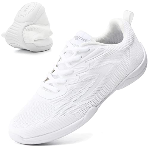 DADAWEN Adult & Youth White Cheerleading Dance Shoes Athletic Training Lightweight Competition Tennis Sneakers Cheer Shoes White US Size 7 M Big Kid