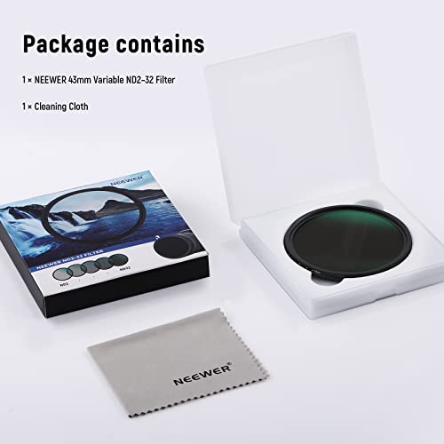 NEEWER 46mm Variable ND Filter ND2-ND32(1-5 Stops) Adjustable Neutral Density Filter/No X Cross/Ultra Slim Aluminum Alloy Frame/Optical Glass/Multi Layer Nano Coated/Water Repellent/Scratch Resistant