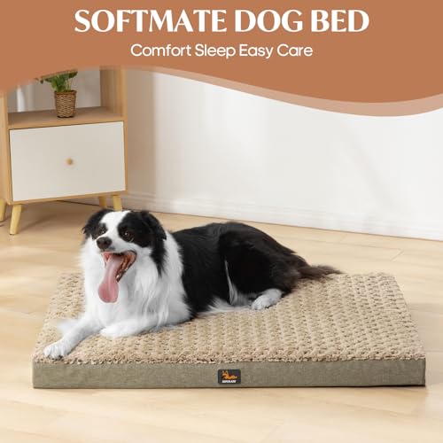 SOFTMATE Medium Dog Bed for Dogs up to 35 lbs with Orthopedic Foam Waterproof Cover Removable and Washable Cover Fluffy Dog Crate Bed with Non-Slip Bottom