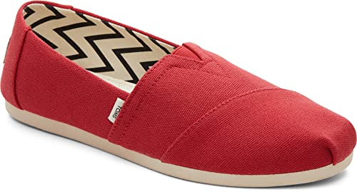 TOMS Women's Alpargata Recycled Cotton Canvas Loafer Flat, Red, 5