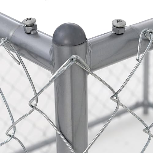 Lucky Dog Heavy Duty Outdoor Galvanized Chain Link Dog Kennel Enclosure with Latching Door, 1.5 Inch Raised Legs, and Adjustable Configuration, Silver
