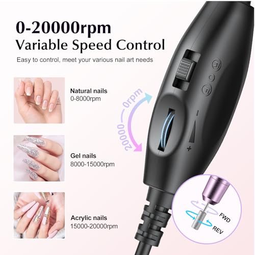 COSLUS Electric Nail Drill File Professional: for Acrylic Gel Dip Powder Nails Portable Nail Drill Machine Kit Manicure Pedicure Tools Polishing Set with Nail Drill Bits Sanding Bands