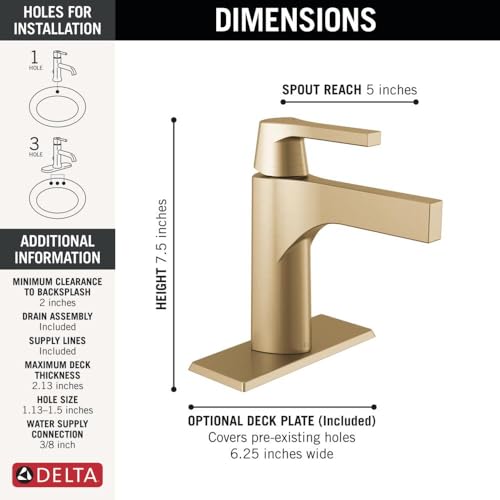 DELTA FAUCET 574T-CZ-DST Handle Bathroom Faucet with Touch2O.xt Technology Single Hole, Touchless, Champagne Bronze