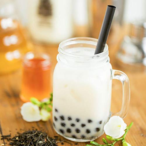 ALINK 100 PCS Black Plastic Boba Straws, 12mm Extra Wide Disposable Smoothie Straws for Bubble Tea, Popping Pearls - 8.5 inch