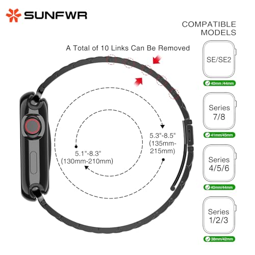 SUNFWR Compatible with Apple Watch Band 42mm for Men Women, Stainless Steel Metal iWatch Band with Case for Apple Watch Series 10 (Starlight, 42mm（10 Series)