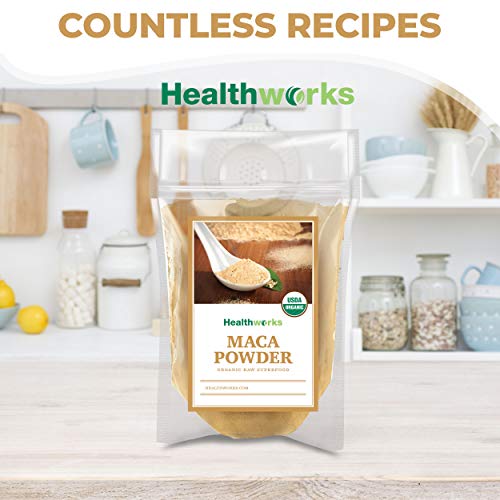Healthworks Superfoods Organic Maca Powder Raw - 16 Oz / 1 Lb - Certified Organic Flour Use - Keto, Vegan & Non-GMO - Premium Peruvian Origin - Breakfast, Smoothies, Baking & Coffee - Antioxidant