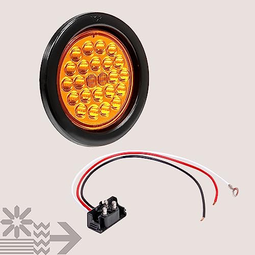 TRUE MODS 4" Round Amber 24 LED Trailer Tail Lights [DOT certified] [Grommet & Plug Included ] [IP67 Waterproof] Park Turn Trailer Lights for RV Trucks