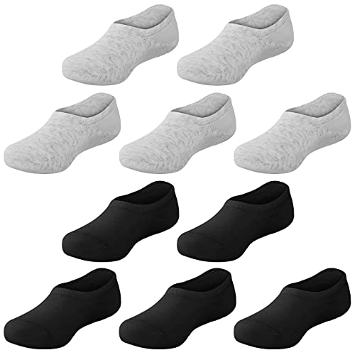 Witwot Kids No Show Socks 10 Pairs Girls Boys Non Slip Sock 5-6 Years Black