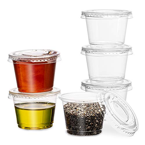 Plastimade Clear Disposable Plastic Portion Cups With Lids (200 Sets - 1 Oz) - Disposable Condiment Cups, Sauce/Dip/Dressing Cups, Souffle Cups & Jello Shot Cups With Lids | Great Sampling Container