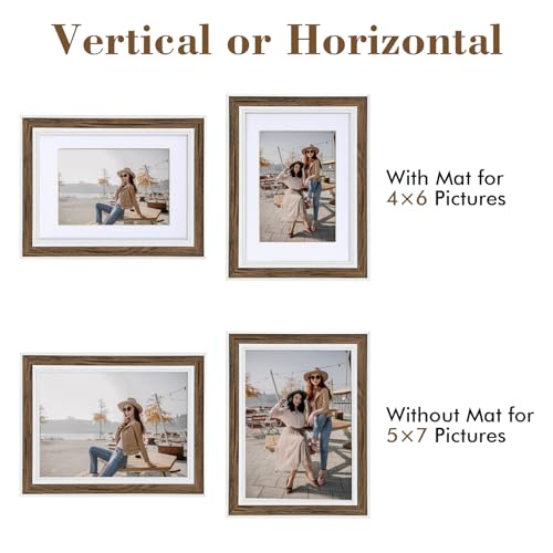 4x6 Picture Frame Set of 6, Rustic Farmhouse Photo Frame, Display 3.5x5 with Mat or 4x6 Without Mat for Decorative on Wall Hanging and Tabletop Placement