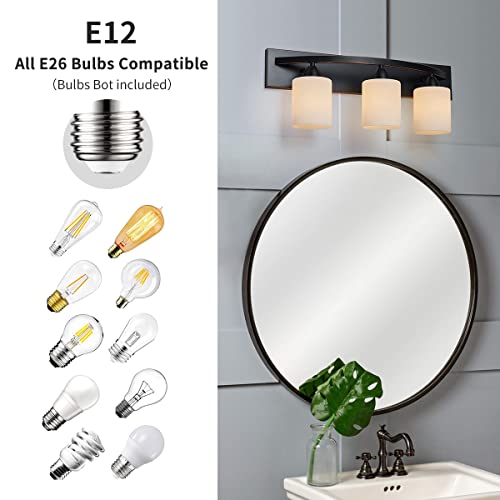 ANJIADENGSHI Bathroom Vanity Light, Modern Black Bathroom Light Fixtures Over Mirror, Wall Sconce Light with with White Glass Shade, 2-Light Bathroom Wall Lamp