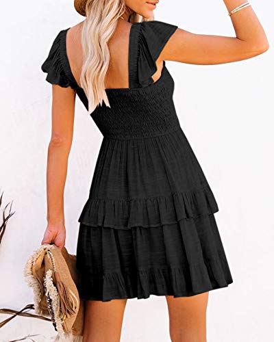 Women Summer Dresses Casual Boho Smocked Ruffle Sun Beach Babydoll Mini Dress Layered Flowy Swing Dress Purple