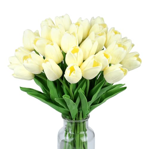 SITUMEIZI 15pcs Fake Tulips Artificial Flowers Real Touch Red 14" Silk Flower for Home Kitchen Decor Wedding Bouquet Decorations Office Floral Arrangements(Orange)