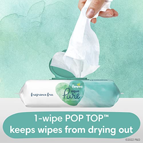 Pampers Aqua Pure Sensitive Baby Wipes, 99% Water, Hypoallergenic, Unscented, 12 Flip-Top Packs (672 Wipes Total) [Packaging May Vary]