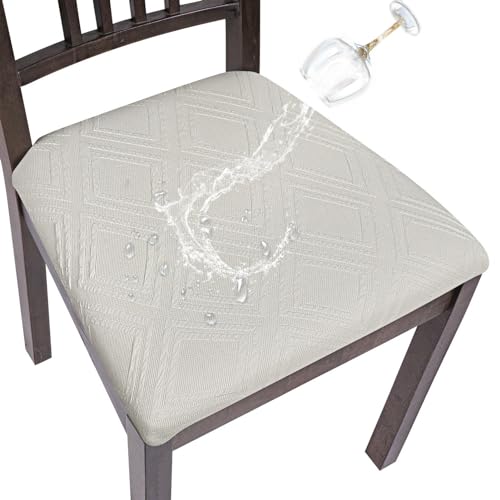 SearchI Cool Fabric Seat Covers for Dining Chairs, 6 Pack Water Repellent Dining Room Chair Seat Covers, Kitchen Chair Seat Covers Protectors(Beige)