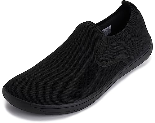 WHITIN Wide Toe Box Barefoot Sneakers for Men Slip on Fashion Canvas Minimalist Shoes Zero Drop Sole Size 8 Width 8W Walking Breathable All Black 41