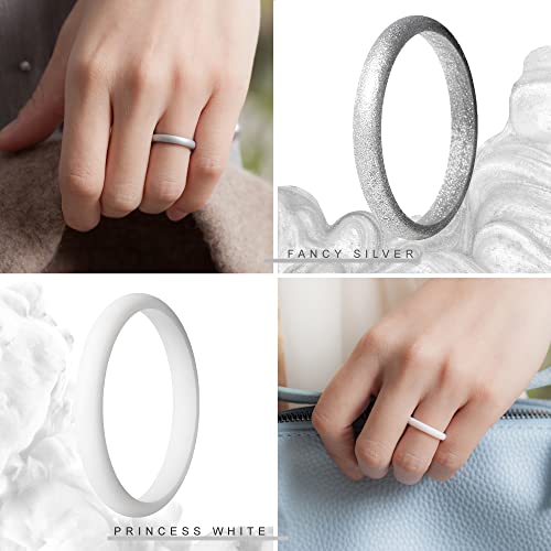 ThunderFit Women's Thin and Stackable Silicone Wedding Bands, Promise Rings 2.5mm Wide 2mm Thick - 1/4/5/6/7/8/9/10 Variety Multipack (Pack ZF - Size 5.5-6 (16.5mm))