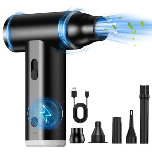 Compressed Air Duster, 3 in 1 Cordless Electric Air Duster, Vacuum & Inflate Swimming Ring, 3 Gear Adjustable 100,000RPM Wireless Handheld Mini Car Vacuum Cleaner & Keyboard Air Blower with LED Light