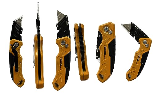 Veltec Pro Folding Utility Knife with 3 Extra SK5 Blades (Orange)