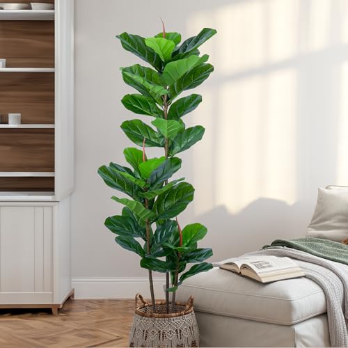 YEPDIN Artificial Fiddle Leaf Fig Tree 5FT Faux Fiddle Leaves Fig Tree Artificial Plants in Pot for Indoor Outdoor Fake Tree Plants