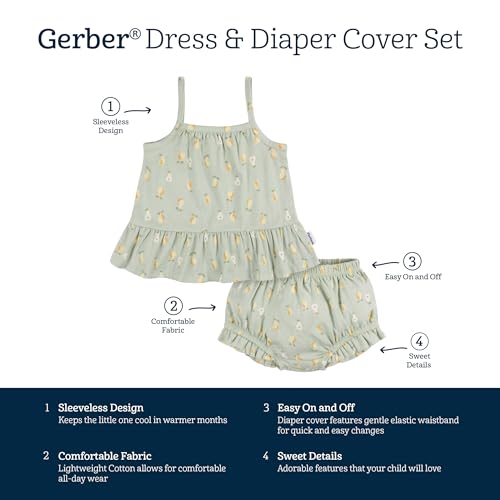 Gerber Baby Girls Sleeveless Tunic Top and Diaper Cover Set, Pears, 0-3 Months