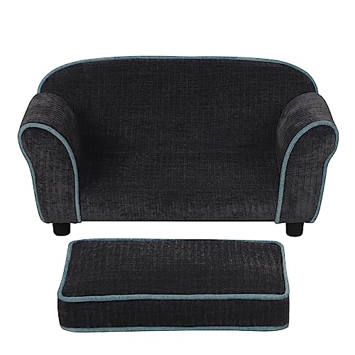 Pet Sofa/Dog Bed with Luxury Striped Fleece Pet Bed Animal Sleeping Bed， Small Dog and Cat Couch Bed (Dark Black)