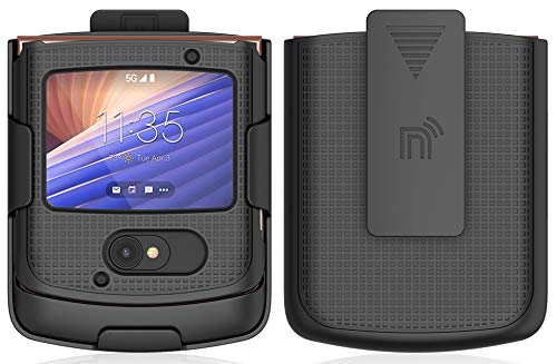 Case with Clip for Motorola RAZR 5G Flip Phone, Nakedcellphone [Black] Hard Shell Slim Cover with [Rotating/Ratchet] Belt Hip Holster Holder Combo for Motorola Moto RAZR 5G Flip Phone (2020) XT2071