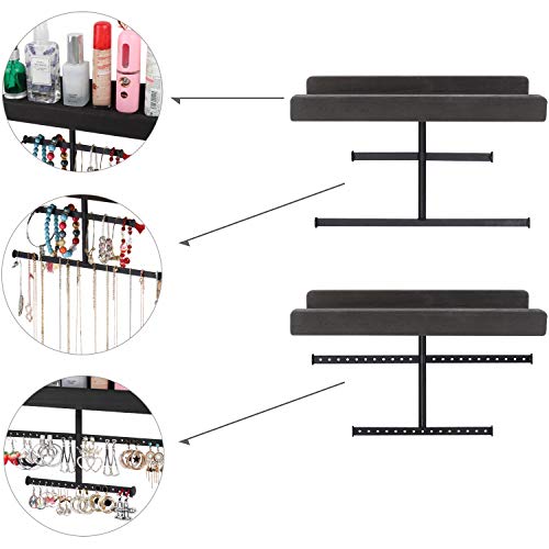 Keebofly Hanging Wall Mounted Jewelry Organizer with Rustic Wood Jewelry Holder Display for Necklaces Bracelet Earrings Ring Set of 2 Black,[Patented]