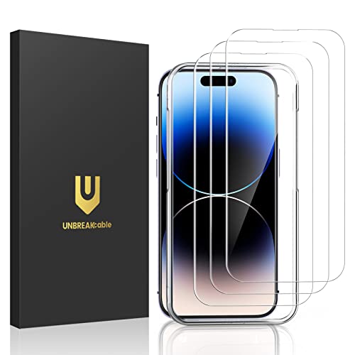 UNBREAKcable 3-Pack Screen Protector for iPhone 14 Pro, Double Shatterproof Tempered Glass [Easy Installation Frame] [9H Hardness] [99.99% HD Clear] [Case Friendly] for iPhone 14 Pro 6.1 inch