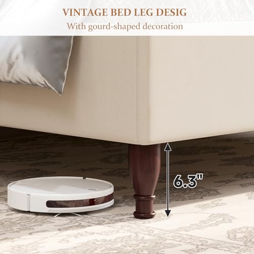 koorlian Full Size Bed Frame Upholstered Platform Bed with 51" Tall Headboard Wingback, Soft Fabric, Retro Simple Style Platform Bed No Box Spring Needed, Easy Assembly, Beige