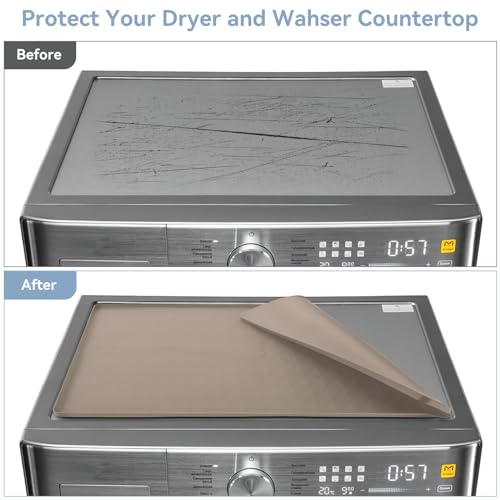 2 PCS Washer and Dryer Covers for the Top, 23.6'' x 19.7'' Silicone Rubber Mat for Laudry Machine & Dryer,Non-slip Heavy Duty Waterproof Washable Top Protector Mat Pad for Laundry & Kitchen,Apricot