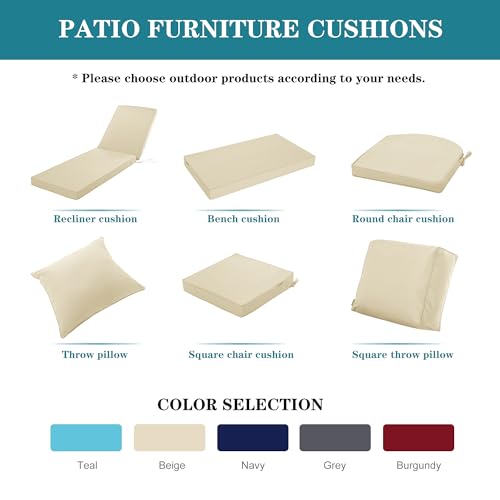 Comcaver Chaise Lounge Cushion for Outdoor Furniture, Waterproof Fade and Tear Resistant Lounge Deck Chair Cushions for Patio Lawn Pool Resort Hotel, 72x21x3 Inch, Beige