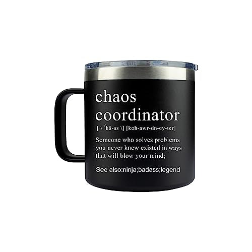 Chaos Coordinator Tumbler Cup, Christmas Gifts for Women,Unique Gift Idea for Boss Women,Boss Lady,Teacher,Office,Gifts for Mom,Coworker Gifts,Birthday Gifts,Thank You Gifts for Women,14 oz Black Mug