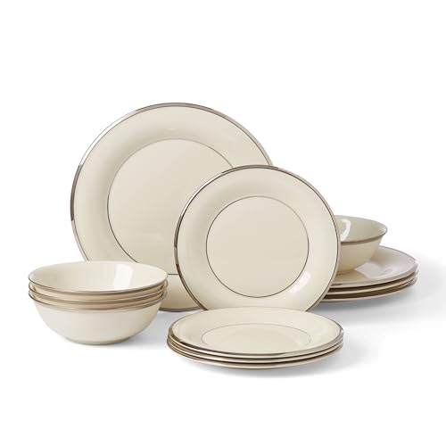 Lenox Solitaire Piece Dinnerware Set, 12 Count, White