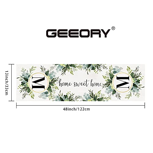 GEEORY Monogram Letter M Table Runner 48 Inch, Eucalyptus Farmhouse Sping Summer Table Runners Rustic Holiday Kitchen Dining Decorations for Indoor Outdoor Dinner Party Décor GT047-48